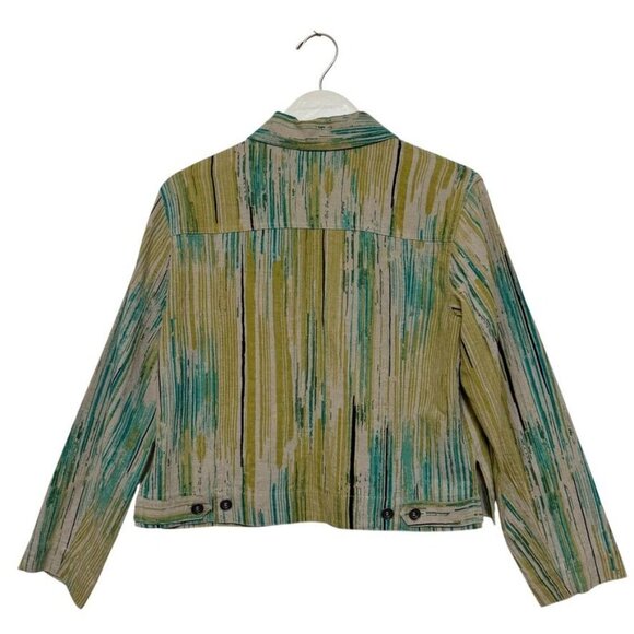 Chico's Green Tan Stripe Button Down Top Jacket Women's Small 4 Chico's Size 0 - Picture 4 of 14